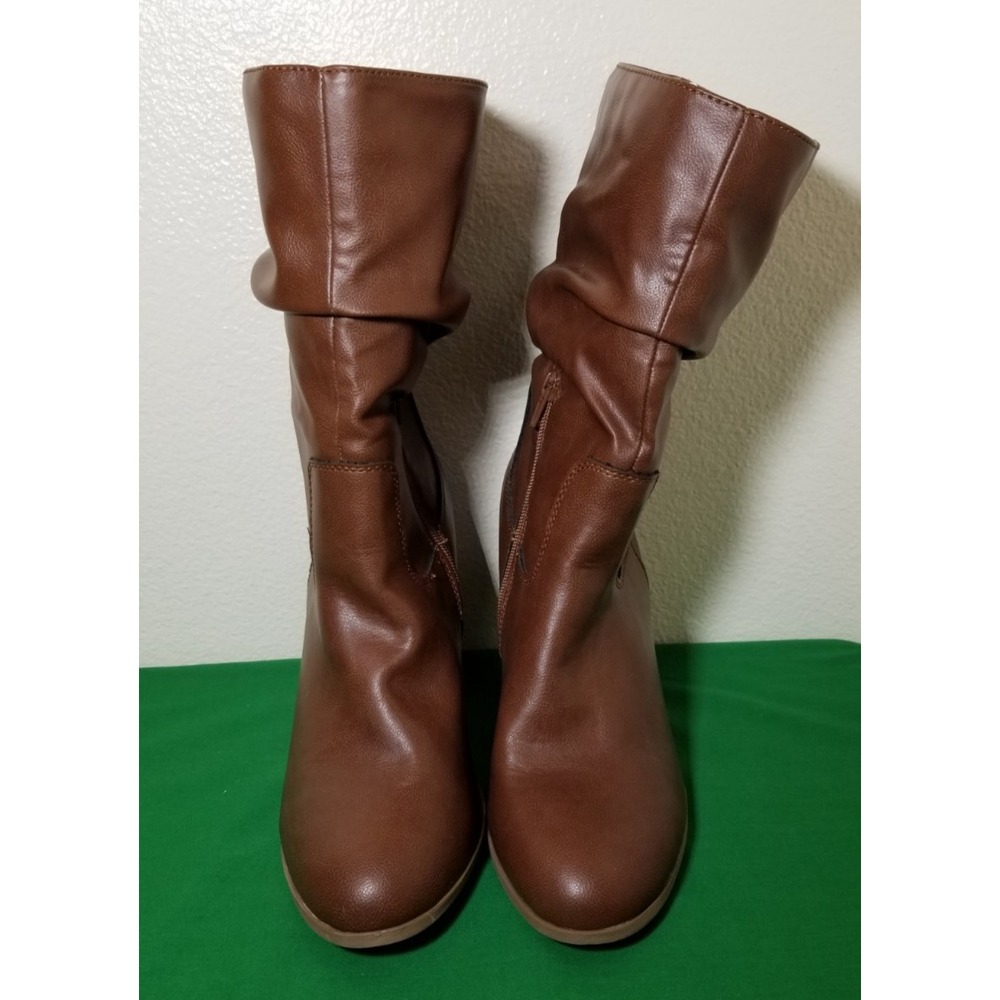 Style & Co. Brown Mid-Calf Block Heel Zipper Boots Womens Size 12 Retro Business